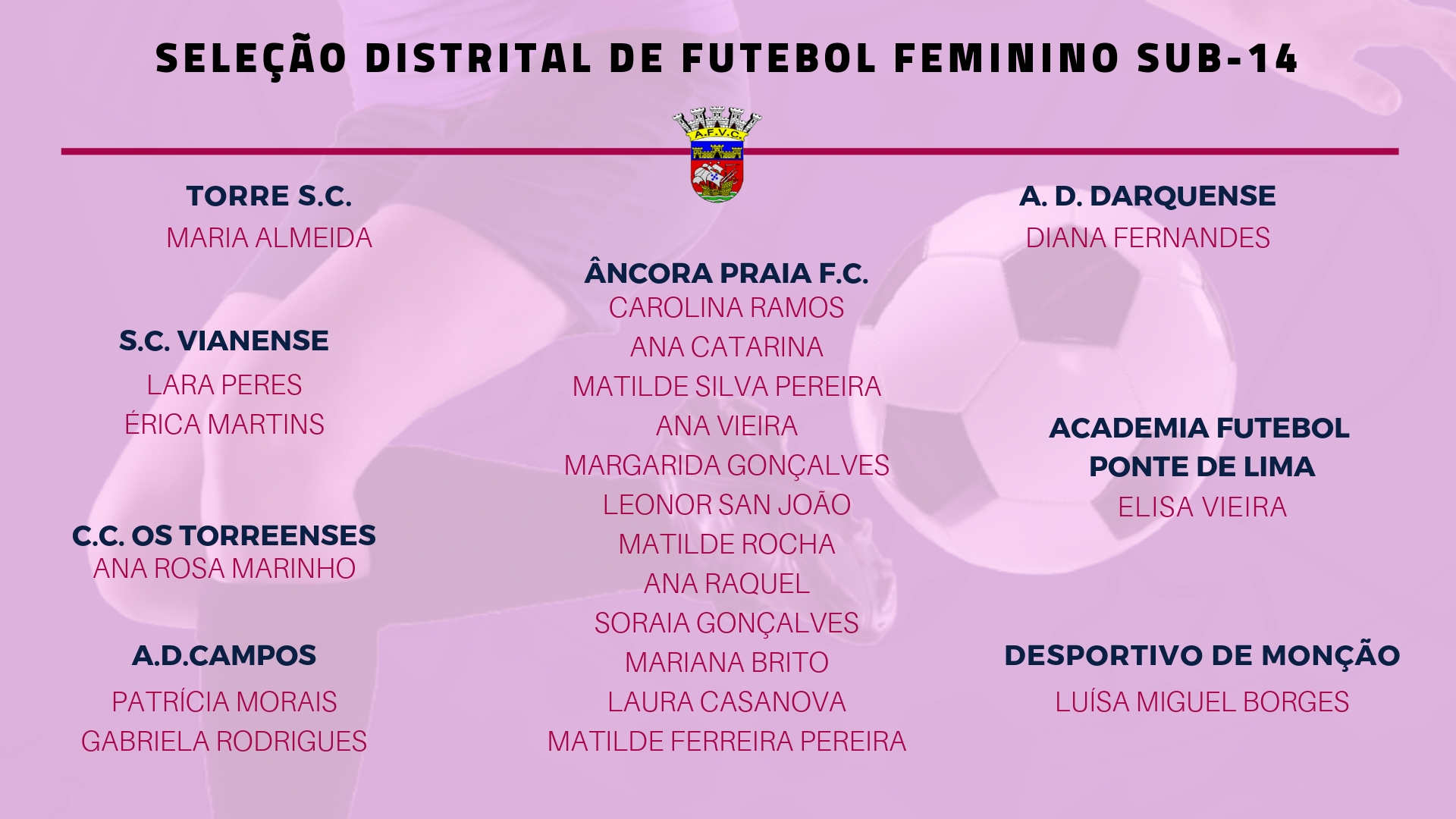 Convocatória Seleção Distrital de Futebol Feminino Sub-14